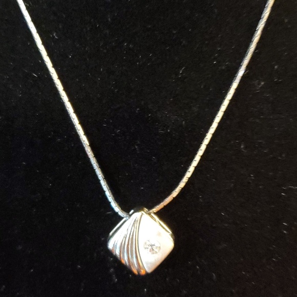 Vintage Silver necklace with Diamond gemstone - Picture 1 of 8